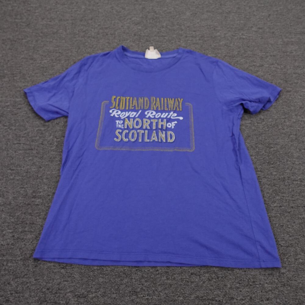 Sézane Shirt Womens Small Blue Scotland Railway Graphic Tee Cotton Travel Top